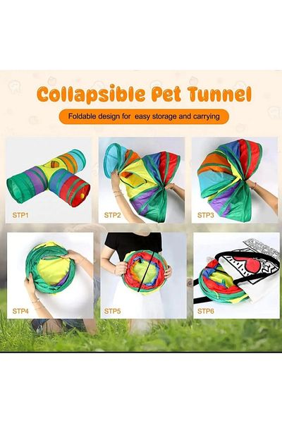 Raicon T Shape Foldable Rainbow Model Pet -Cat Play Tunnel