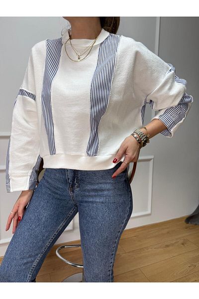 Size Özgü Ecru Stripe Detailed Sweatshirt