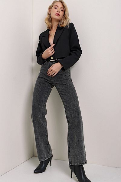 LAMİRA Gtx Smoked Lycra Palazzo Loose Leg Super High Waist Jean Trousers