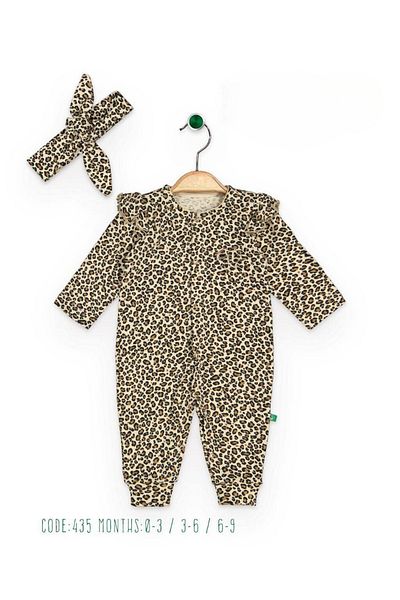 Begisa Leopard Print Jumpsuit Set for Baby Girl - Bandana, Floral Pattern, Waterproof Apron with Gift