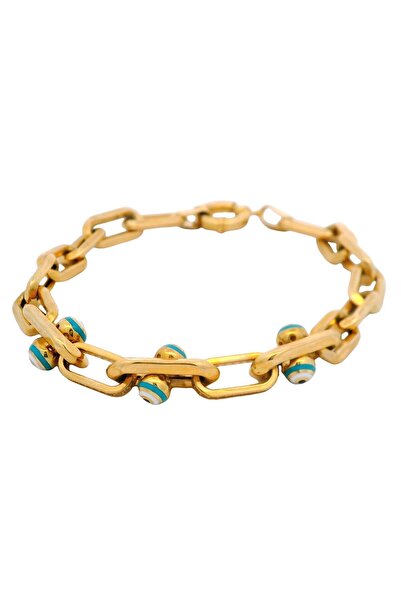 Altınöz Mücevherat Ataş Zincir Arası Mine Onar Top Nazarlıklı Şık Yeşil Altın...