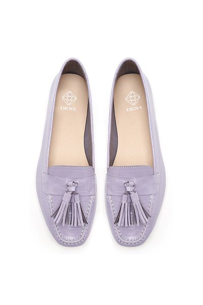 Desa Mocasini de dama din piele cu imprimeu crocodil liliac
