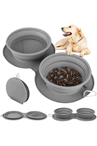 Arabest Collapsible Dog Bowls,2 in 1 Expandable Silicone Pet Food and Water D...