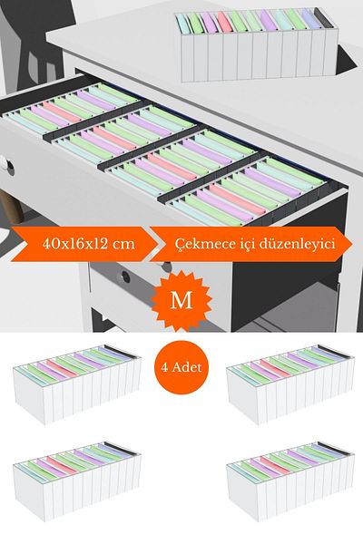 Spartek home textile 4 Pieces White - Medium 11 Compartment Drawer Organizer 16 X 40 X 12cm