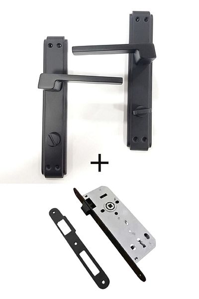Sofuoğlu Anka Mirrored Wc Door Handle Matte Black - Right Wc Black Wc Door Lock 40mm / Set