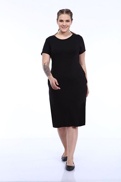modayız Kısakol Μαύρο Φόρεμα Plus Size με τσέπες 29e-1797