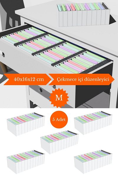 Spartek home textile 5 Pieces White - Medium 11 Compartment Drawer Organizer 16 X 40 X 12cm