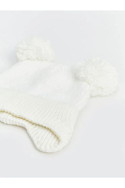 LC Waikiki Lcw Baby Ecru Baby Girl Beanie with Pompom