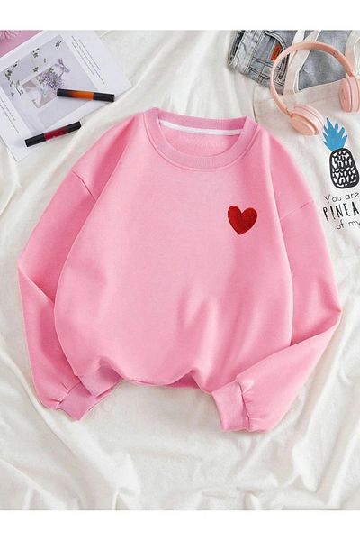 CAST COLLECTİON Φούτερ Unisex Pink Little Heart με στάμπα με λαιμόκοψη