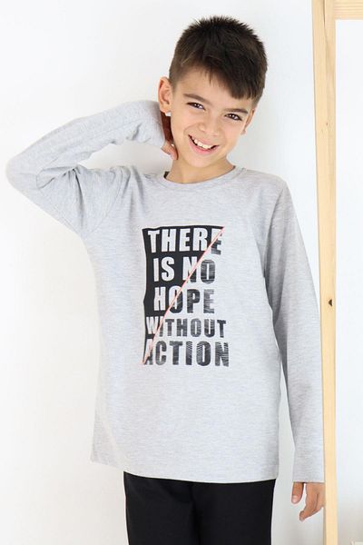 Breeze Boy's Long Sleeve T-Shirt with Text Printing, Age 6-12, Light Gray Melange