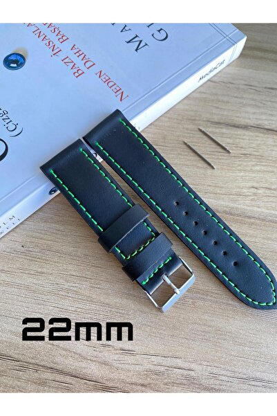 Prizma Neon Yeşil Dikiş Yerli Üretim Düz Desen Saat Kordonu. 18-20-22-24 ve 2...