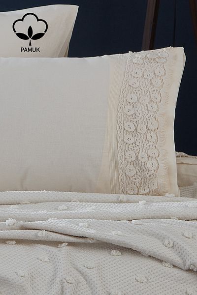 Nazik Home Venus Lace Double 7 Piece Duvet Cover Pique Set