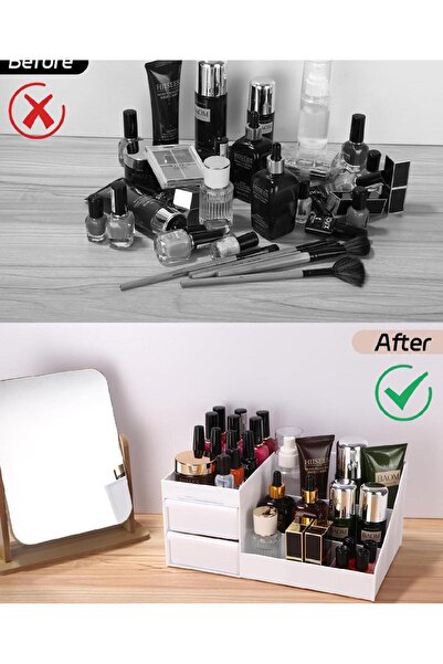 Lilya Home Elegance Makyaj Kozmetik Parfüm Krem Serum Düzenleyici Çekmeceli Organizer Beyaz
