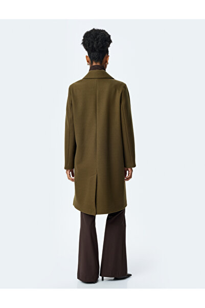 Koton Long Double Breasted Cashmere Coat with Buttoned Flap Pocket Detail