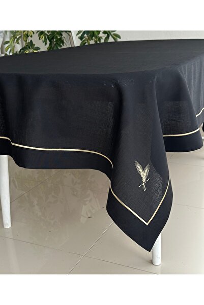 Home Gold Sim Nakış Detaylı Siyah Masa Örtüsü