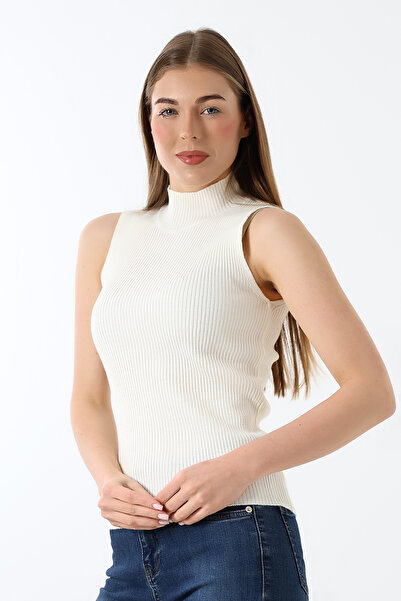 Devinka Γυναικεία εκρού Λευκή Half Fisherman Αμάνικη Πλεκτή Μπλούζα