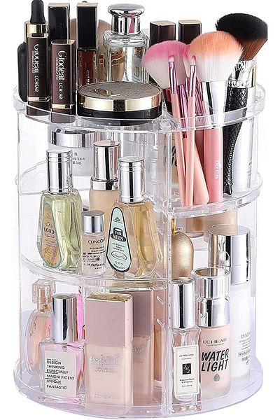 COOYA Makeup Organizer,Acrylic 360 Degree Rotating Bathroom Makeup Organizer,4 Tiers Adjustable,Trans
