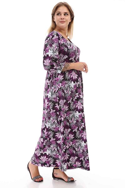 modayız Λιλά Floral Μαύρο Φόρεμα Plus Size 21e-1251