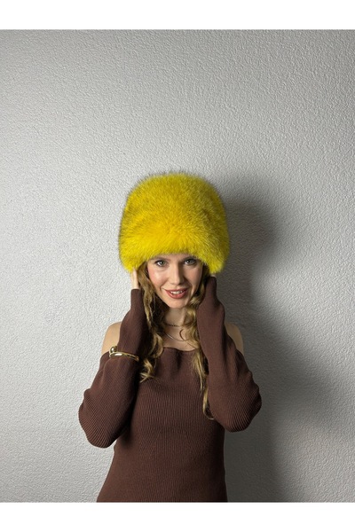 yosma Kalpak Kürklü Şapka Kurklu Sapka Sarı Sari