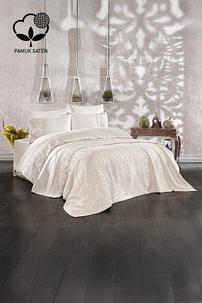 Nazik Home Marissa Laced and Jacquard Cotton Satin Pique Duvet Cover Set