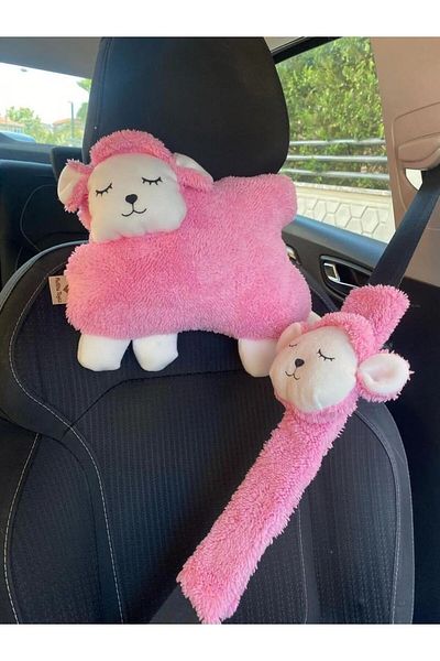Hey Me Lisa Pink Lamb Car Neck Pillow and Seat Belt Accessory Plush Sheath Set (1 Pillow and 1 Case)