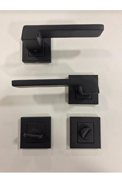 Sofuoğlu Anka Stainless Steel Matte Black Square Rosette WC Door Handle and Black WC Door Lock (SET)