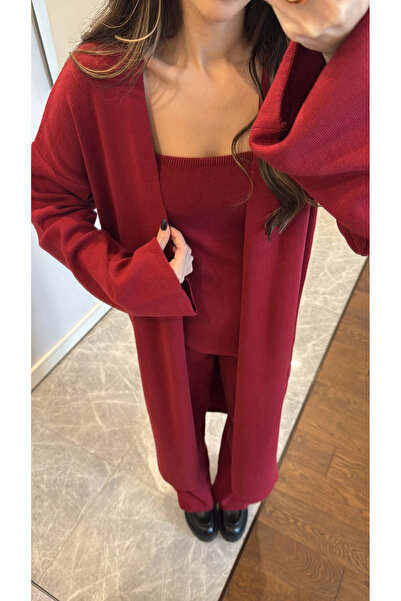 My Blog Claret Red Valencia Triple Knitwear Set-00600