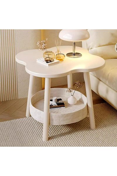 Saharaz Flower Shaped Side Table,2 Tier Accent Bedside Table Nightstand for Living Room Bedroom,40x40x50cm