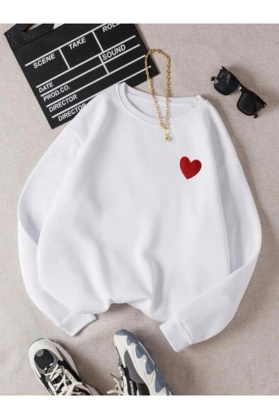 CAST COLLECTİON Φούτερ Unisex White Tiny Heart με στάμπα με λαιμόκοψη