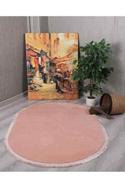 Myevilla My Evilla Modern Dekoratif Oval Spor Saçaklı Puffy Peluş Halı Yolluk