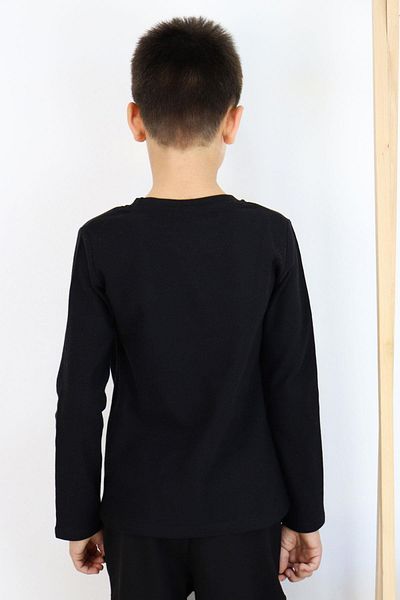 Breeze Tricou cu maneca lunga pentru baieti cu stema 7-11 ani, negru
