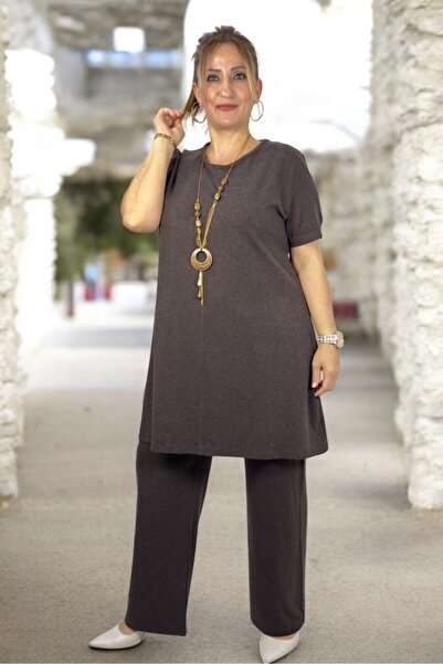 yagmurberen Soft Viscose Jacket Cycling Collar Short Sleeve Bluz Waist with Elastic Pants Set of 3