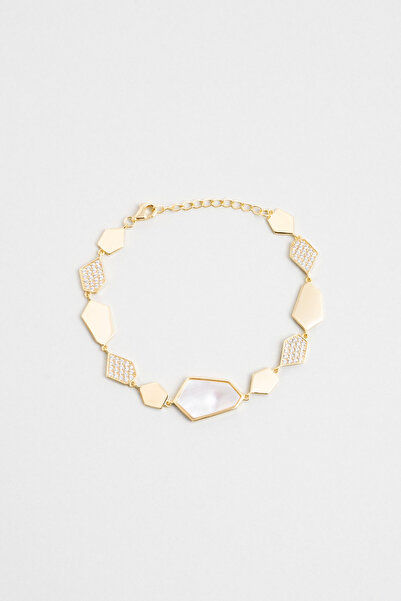 So CHIC... Bal Peteği 18 Ayar Sarı Altın Kaplama 19 Cm Gümüş Bileklik