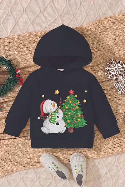 ADABEBEK New Year's Special Tree and Snowman Printed Baby Sweatshirt 10134