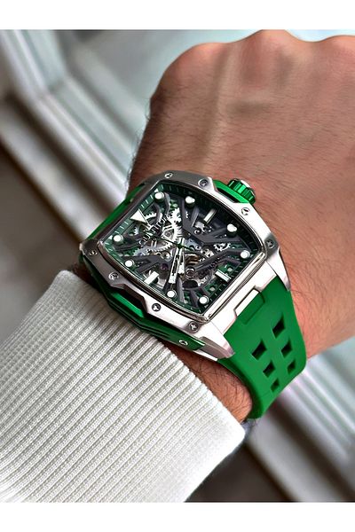 Quantum Full Automatic Mechanism 5 Atm Waterproof Silicone Cord Steel Case Men's Wristwatch 1103