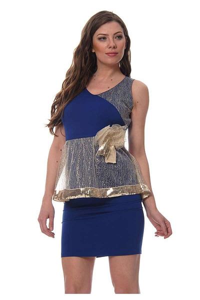 modayız Rochie de seară scurtă cu paiete albastre F11- 115385