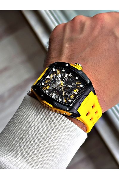 Quantum Full Automatic Mechanism 5 Atm Waterproof Silicone Cord Steel Case Men's Wristwatch 1103