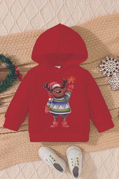 ADABEBEK Reindeer Printed New Year's Baby Sweatshirt - 23104