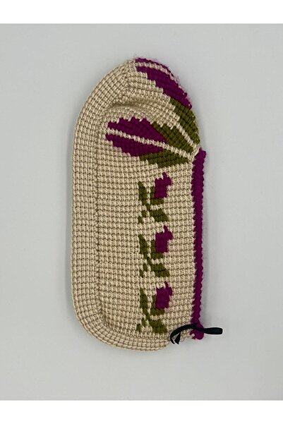 Şatilli Handmade Patik  Tunus işi patik el örgüsü patik bej gonca gül detaylı el emeği patik çeyizlik hediyelik