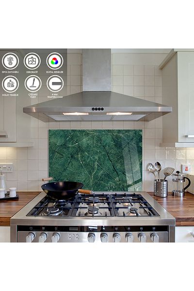 Zevahir Mobilya Dekorasyon Green Marble Patterned Glass - Tempered Stove Back