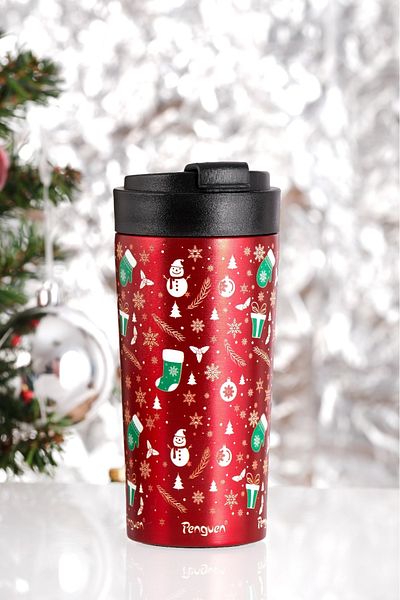 Penguen 380ml Thermos Mug with Flip Lid, Stainless Steel and Vacuum Insulated - Christmas Gift