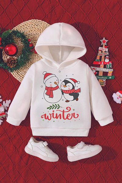 ADABEBEK New Year's Special Winter Penguin Printed Baby Sweatshirt 23177
