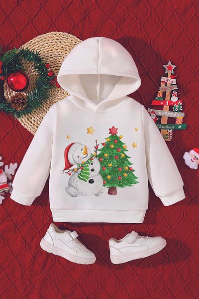 ADABEBEK New Year's Special Tree and Snowman Printed Baby Sweatshirt 10134