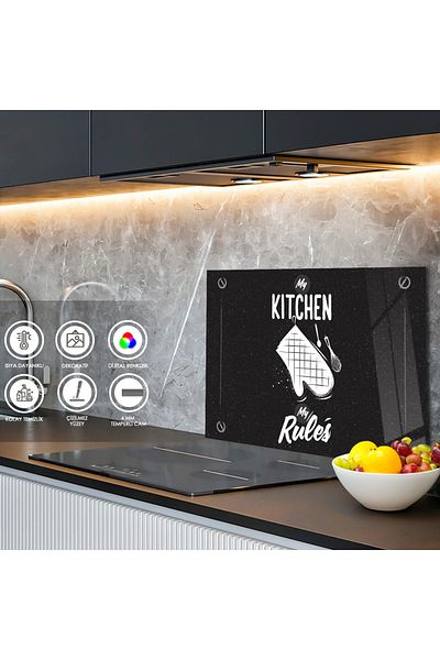 Zevahir Mobilya Dekorasyon موقد خلفي من الزجاج المقسى بنمط "My Kitchen My Rules"