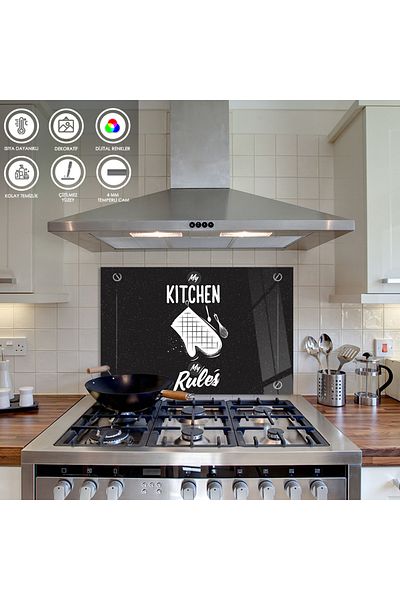 Zevahir Mobilya Dekorasyon موقد خلفي من الزجاج المقسى بنمط "My Kitchen My Rules"