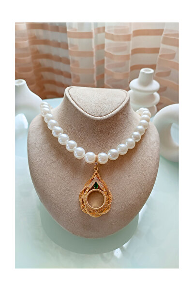 TwinsCollection Çeyrekli Altın Uyumlu 12mm Incili Kolye