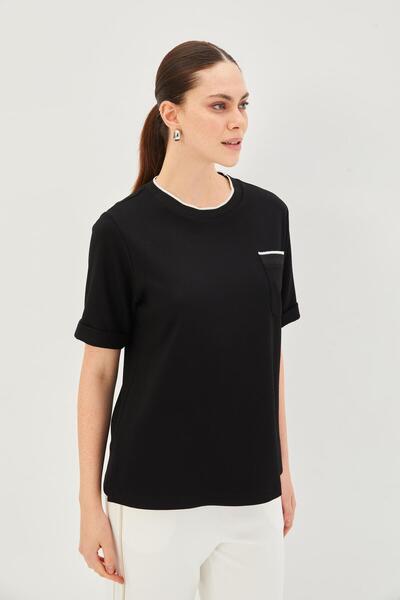 Allyco Κανονικό πλεκτό μπλουζάκι με λεπτομέρεια με ραβδώσεις