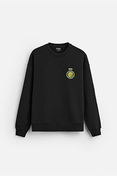 MODA سويت شيرت أسود كبير الحجم من القطن بدون غطاء للرأس من فريق Al Nassr FC ل...