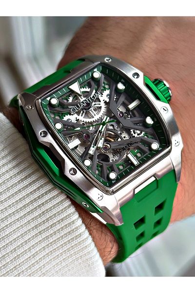 Quantum Full Automatic Mechanism 5 Atm Waterproof Silicone Cord Steel Case Men's Wristwatch 1103