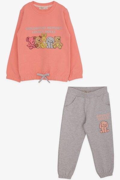 Breeze Kız Çocuk Eşofman Takımı Simli Hayvancık Baskılı 1-4 Yaş, Somon